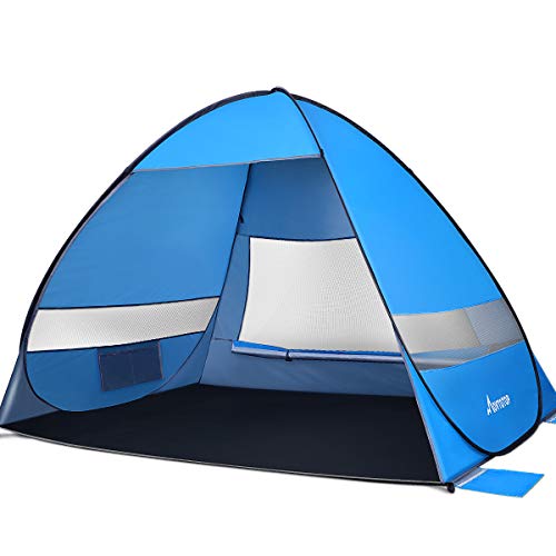 MOVTOTOP Beach Tent 2020 Newest, Large Pop up Beach Tent for 4 People, Anti-UV Automatic Beach Tent Sun Shelter Instant Portable, 4 Sides Ventilation Design Sun Shelter Tents, Suitable for Family