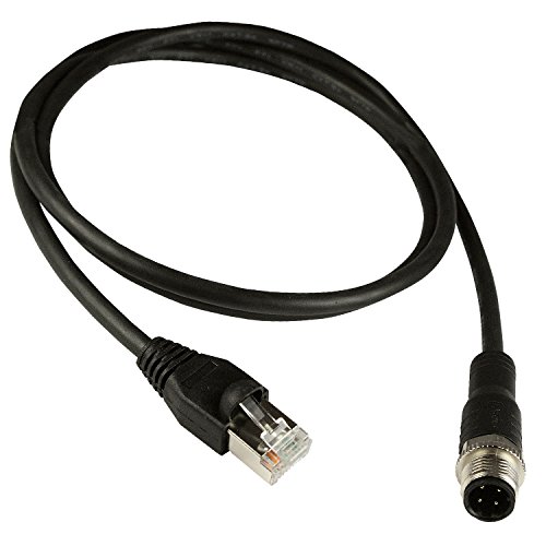 ASI ASI-M12-RJ45-11101 M12 4 Position D-Coded Male to RJ45 Male Shielded Cable Assembly, Cat5e SFTP 24 AWG with Black PUR Jacket, 1 m