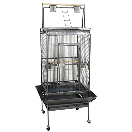 SUPER DEAL PRO 61''/ 68’’ 2in1 Large Bird Cage with Rolling Stand Parrot Chinchilla Finch Cage Macaw Conure Cockatiel Cockatoo Pet House Wrought Iron Birdcage, Black (68'')