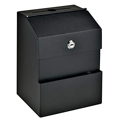 Mail Boss Comment Boss 8100 Locking Steel Suggestion Box - Key Drop Box - Collection Box - Donation Box - Ballot Box - with 25 Suggestion Cards (Black)