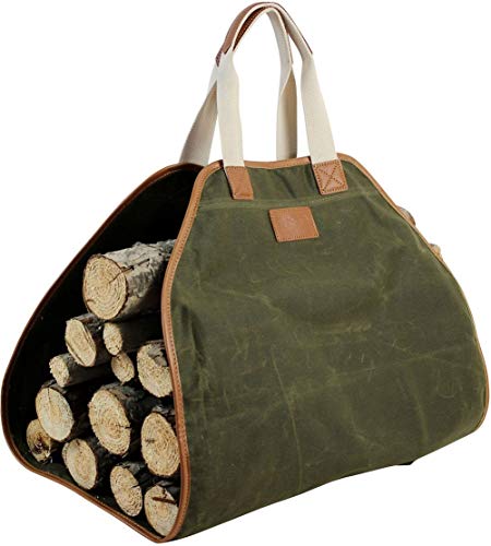 Canvas Log Carrier Bag,Waxed Durable Wood Tote,Fireplace Stove Accessories,Extra Large Firewood Holder with Handles for Camping Best Gifts