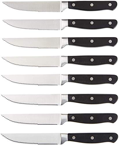 AmazonBasics Premium 8-Piece Kitchen Steak Knife Set, Black