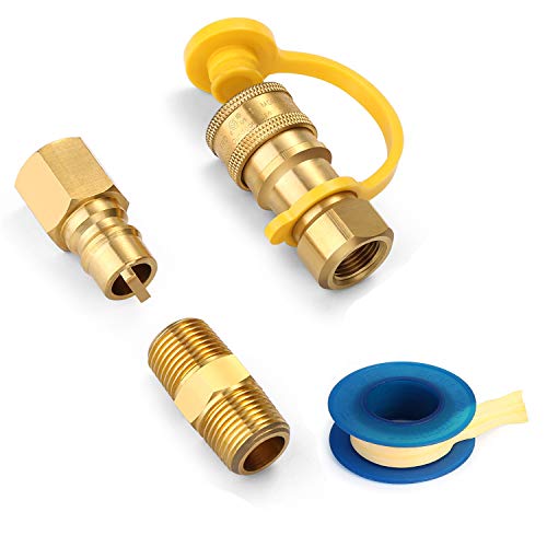WADEO 3/8 Inch Natural Gas Quick Connect Fittings, LP Gas Propane Hose Quick Disconnect Kit, 3/8 Inch Male Pipe Thread x 3/8 inch Female Pipe Thread, Portable and Suitable for BBQ Grills