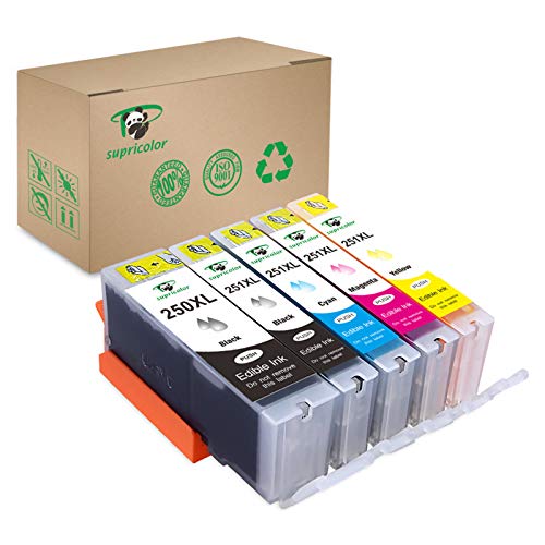 Supricolor PGI-250XL CLI-251XL Ink Cartridges for Bakey, Replament Ink Cartridges 250 XL and 251 Compatible with Pixma MX922 MG6420 MG6620 Cake Printers 5 Pack