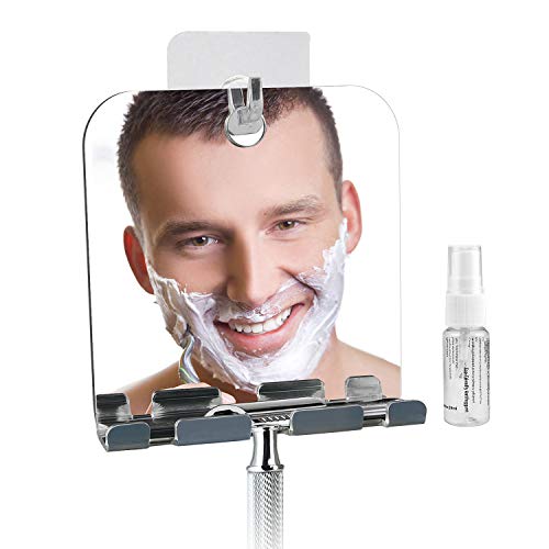 MGLIMZ Fogless Shower Mirror for Shaving with Fog Free Spray,Anti-Fog Bathroom Shaving Mirror with Razor Hook,Acrylic Shatterproof Mirrors,Lightweight Portable Fog-Free Mirror Wall Hanging (Square)