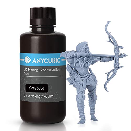 ANYCUBIC 3D Printer Resin, 405nm SLA UV-Curing Resin with High Precision and Quick Curing & Excellent Fluidity for LCD 3D Printing - 500ML/Grey