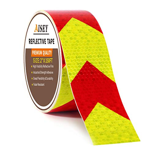 2' X 150FT Reflective Tape Waterproof High Visibility Red & Yellow, Hazard Caution Warning Adhesive Tape Outdoor for Floor Marking, Trailers, Trucks, Cars