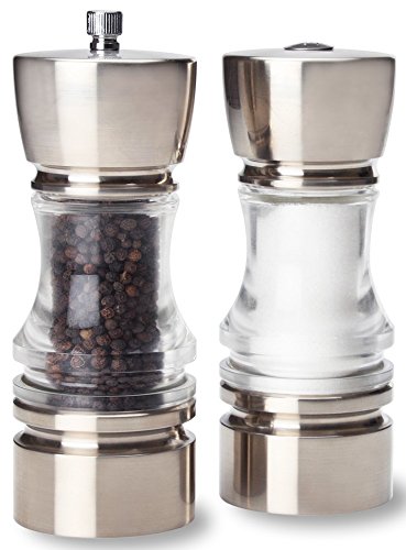 Olde Thompson Brushed Nickel Plated Crown-Pepper Mill & Salt Shaker Set, 7', Clear