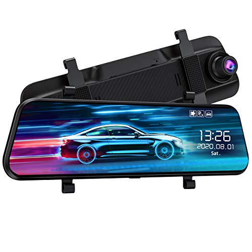 VTIN 10' FHD Mirror Dash Cam with Full Touch Screen, Dual 1080P Water Resistant Backup Camera Car Rear View Mirror Reversing Camera, Enhanced Night Vision/Parking Monitor/Loop Recording/Emergency Lock