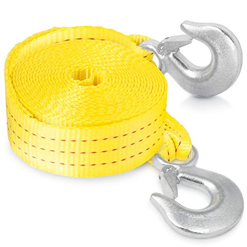 Neiko 51005A Heavy Duty Tow Strap with Safety Hooks | 2” x 20’ | 10,000 LB Capacity | Polyester