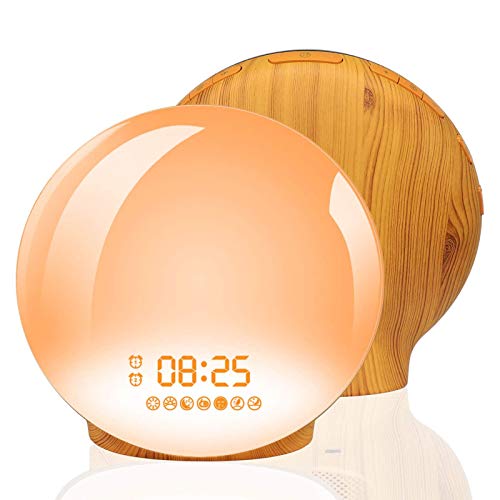 Wake Up Light Alarm Clock, Homagical Sunrise Alarm Clock with Sunset Simulation, LED Clock with Dual Alarms Soonze Function, 7 Colors 7 Natural Sounds and FM Radio, Dimmable Bedside Lamp for Bedrooms