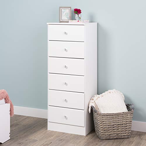 Prepac Astrid Acrylic Knobs, 6-Drawer Tall Chest Crystal White