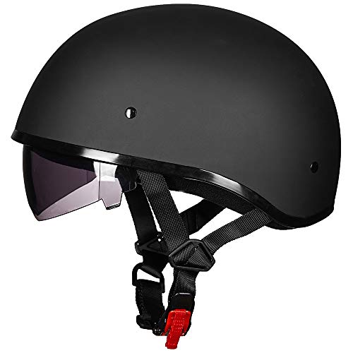 ILM Motorcycle Half Helmet with Sunshield Quick Release Strap Half Face Fit for Bike Cruiser Scooter Harley DOT Approved (M, Matte Black)