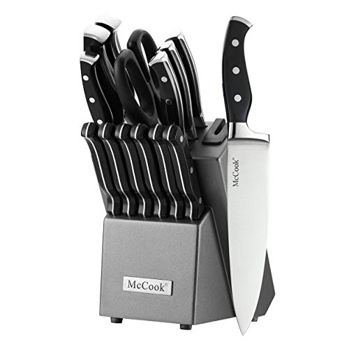 McCook MC25A Kitchen Knife Sets,15 Pieces German Stainless Steel Knife Block Set with Built-in Sharpener