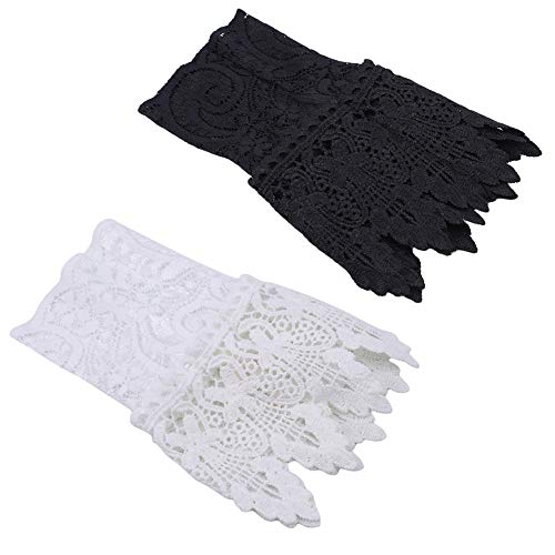 Tvoip 2Pairs White and Black Women Fake Arm Sleeves Organ Pleated Cuff Beautiful Goddess Lace Hollow Hook Accessories Outdoor Apparel Arm Warmers