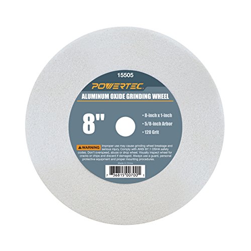 POWERTEC 15505 White Aluminum Oxide Grinding Wheel, 8-Inch by 1-Inch, 5/8-Inch Arbor, 120 Grit