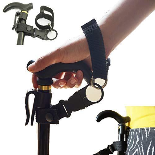 Easy Fit Walking Stick Elastic Wrist Strap/Cane Crutch Pants Clip Belt Holder Support Grip Aid （Suitable for 7/8~1'）~ Perfect Solution（No Cane）