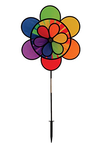 In the Breeze 2767 Rainbow Flower/Wheel Wind Spinner-Colorful Garden Decoration, 19' Triple Combo