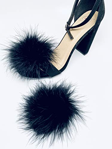 Detachable BLACK Feather Pom Pom Shoe Clips Set of 2