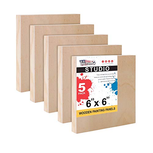 U.S. Art Supply 6' x 6' Birch Wood Paint Pouring Panel Boards, Studio 3/4' Deep Cradle (Pack of 5) - Artist Wooden Wall Canvases - Painting Mixed-Media Craft, Acrylic, Oil, Watercolor, Encaustic
