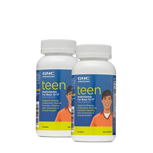 GNC Milestones Teen Multivitamin for Boys 12-17, Twin Pack, 120 Caplets per Bottle, Supports Energy Production and Muscle Function