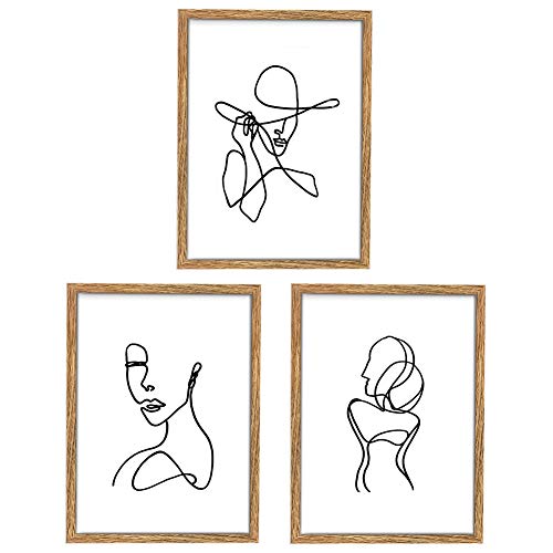 ArtbyHannah Framed Minimalist Line Wall Art Decor Abstract Woman's Body Shape Picture Frame Collage Set Modern Poster Print Artwork for Home Bedroom Decoration (12 x16 Inch, 3 pieces）