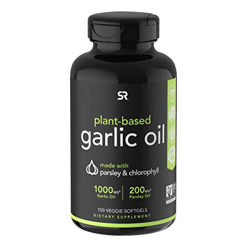 Odorless Garlic Oil Pills (1000mg) with Parsley & Chlorophyll | The only Vegan Certified Garlic Supplement Available | 150 Veggie softgels