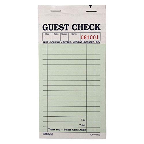 DayMark ACR-G6000 Carbon Guest Check, 2 Part, Green with Yellow Copy (50 Books, 50 Checks per Book)