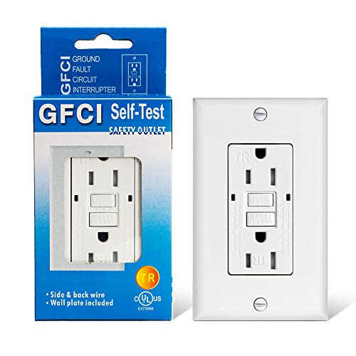 15amp GFCI Outlet Receptacle-Electrical White Self Testing Tamper Resistant Duplex Ground Fault Circuit Interrupter Outlet Included LED Light, Wall Plate and Screws, UL Listed