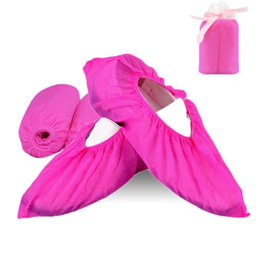GAILANGDisposable Shoe & Boot Covers Non Slip 20 Pack(10Pairs) Thicken(500g /100pack),Non Woven Safety Boot, Waterproof Durable Boot&Shoes Cover,One size fits all footwears. (Pink-10pairs)