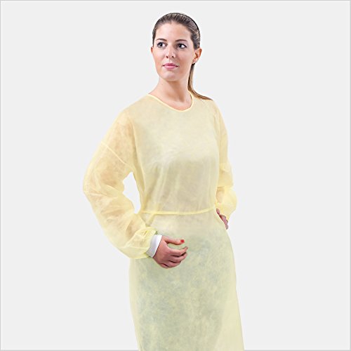 Tronex Yellow Disposable Isolation Gowns, Nonwoven, Fluid-Resistant (10, Unisize, Knitted Cuff)