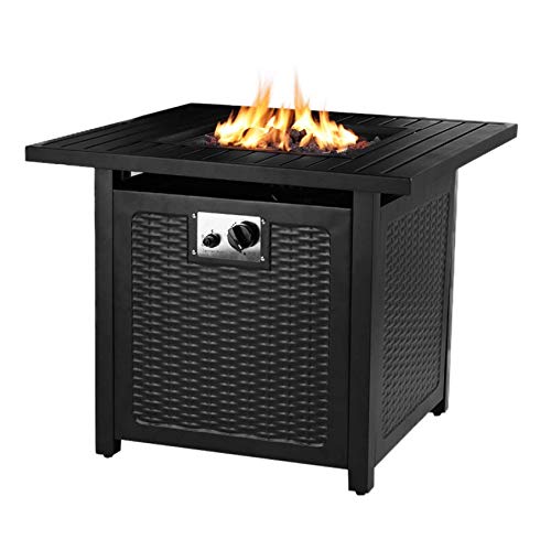 HEMBOR 28' Propane Gas Fire Pit Table, 50,000 BTU Square Fire Bowl, Outdoor Auto-Ignition Fireplace with Waterproof Cover, Lava Rock, CSA Certification, for Garden, Patio, Courtyard, Balcony
