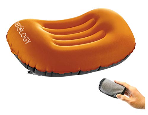 TREKOLOGY Ultralight Inflating Travel/Camping Pillows - Compressible, Compact, Inflatable, Comfortable, Ergonomic Pillow for Neck & Lumbar Support While Camp, Backpacking (Orange.)