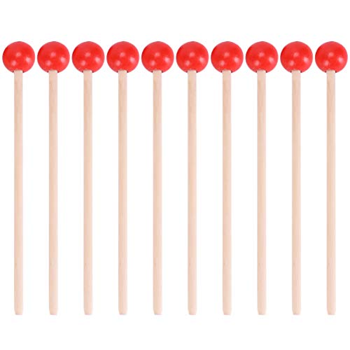 ARTIBETTER 12pcs Rubber Mallet Percussion Sticks with Wood Handle Round Head Mallet Music Accessories for Children Kids (Red)