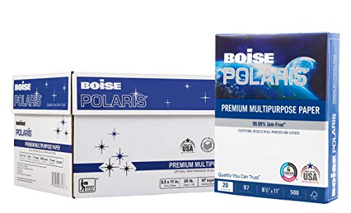 BOISE POLARIS Premium Multipurpose Copy Paper, 8.5' x 11' Letter, 97 Bright White, 20 lb., 10 Ream Carton (5,000 Sheets)