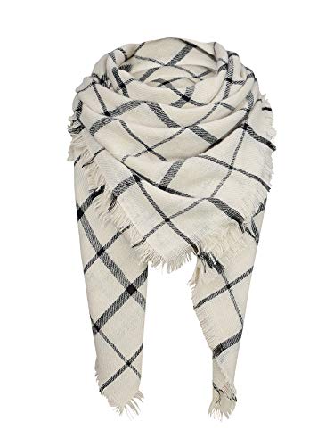 Womens Plaid Blanket Scarf for Women Classic Soft Tartan Wrap Shawl Oversized Shawl Cape Scarves White Black Square