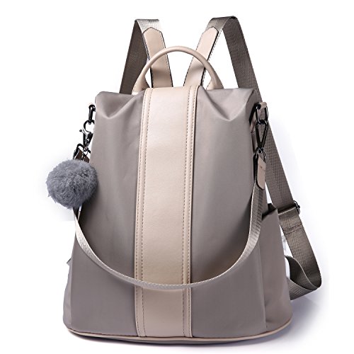 Women Backpack Purse Waterproof Nylon Anti-theft Rucksack Lightweight Shoulder Bag (Khaki)