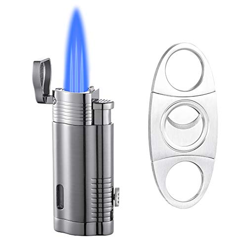 Boonfire Torch Lighter, Lighter Set and Cigar Cutter, Triple Flame Cigar Lighter with Puncher, Windproof Butane Refillable Gas Torch Lighters(Sold Without Butane)