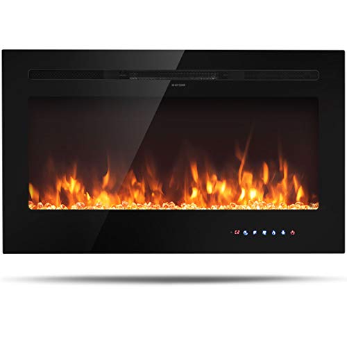 Tangkula 36' Electric Fireplace, in-Wall Recessed and Wall Mounted 750 W / 1500 W Fireplace Heater, Touch Screen Control Panel, 9 Flamer Color, Temperature Control & Timer Crystal Heater (36 inches)