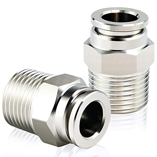 Tailonz Pneumatic 304 Stainless Steel Male Straight 1/2 Inch Tube OD x 3/8 Inch NPT Thread Push to Connect Fittings PC-1/2-N3 (Pack of 2)