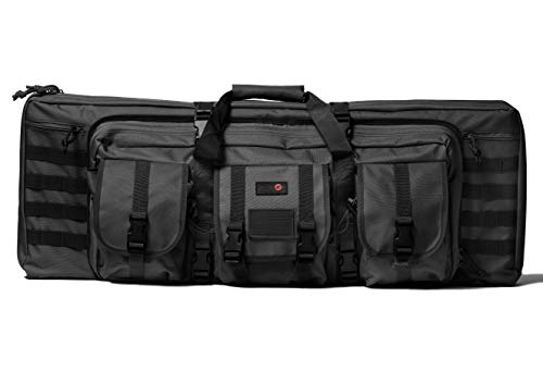 Double Rifle Bag | 2 Rifles + 2 Pistols Tuckable Backpack Straps | Combat Veteran Owned Company | Waterproof Padded Lockable Carbine or Long Gun Case (Tactical Black, 42' x 12' Double Rifle Case)