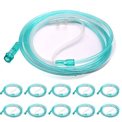 Healva 10 Pack High-Flow Soft Nasal Oxygen Cannula, Standard Connector 7 Feet, Green Tubing
