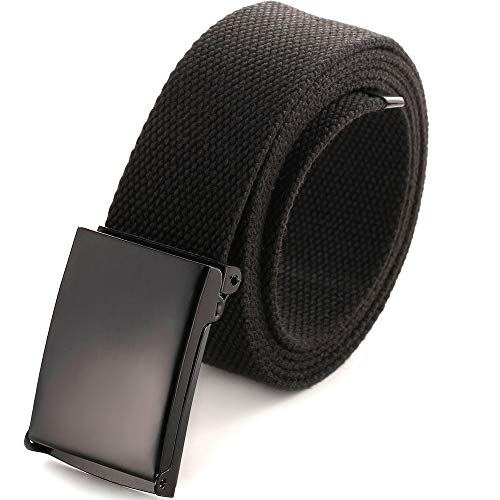 Cut To Fit Canvas Web Belt Size Up to 52' with Flip-Top Solid Black Military Buckle (Black)