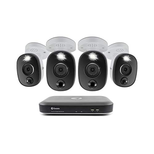 Swann 8 Channel 4 Camera DVR Security System, Wired Surveillance 4K HD DVR-5580 + 2TB HDD, Audio Capture, Color Night Vision, Heat/Motion Sensing Warning Light, Alexa + Google, SWDVK-855804WL