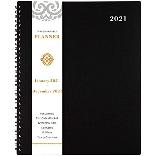 2021 Monthly Planner - 12-Month Planner with Tabs & Pocket & Label, Contacts and Passwords,8.5' x 11', Thick Paper, Jan. - Dec. 2021, Twin-Wire Binding - Black by Artfan
