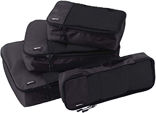 AmazonBasics 4 Piece Packing Travel Organizer Cubes Set, Black