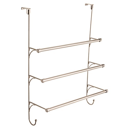 Franklin Brass 193153-FN Over the Door Triple Towel Rack with Hooks, Satin Nickel