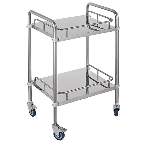 Lab Cart Rolling Cart，Shelf Stainless Steel Utility Cart，Catering Cart with Wheels，Commercial Wheel Dolly Restaurant Dinging Utility Services (2 Shelves)