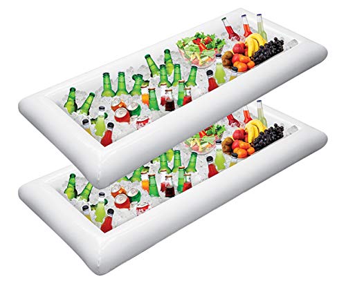 Jasonwell 2 PCS Inflatable Serving Bars Ice Buffet Salad Serving Trays Food Drink Holder Cooler Containers Indoor Outdoor BBQ Picnic Pool Party Supplies Luau Cooler w Drain Plug