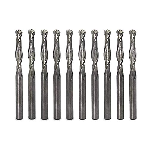 OSCARBIDE Carbide End Mills CNC 1/8' Shank Ball Nose Milling Cutter Spiral Router Bits 2 Flutes End Mill for Engraving Milling 3D sculpturing Roughing Acrylic Wood PVC Aluminum 10pcs